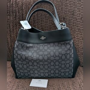 NWT Coach Women's Lexy Shoulder Bag Monogram Canvas Leather Gray Black F…
